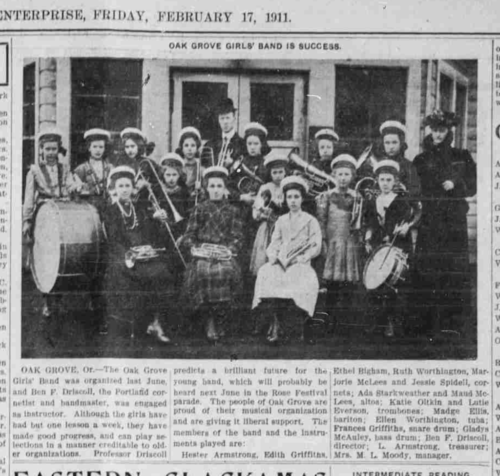 Oak Grove Girls Band photo 17 Feb 1911
