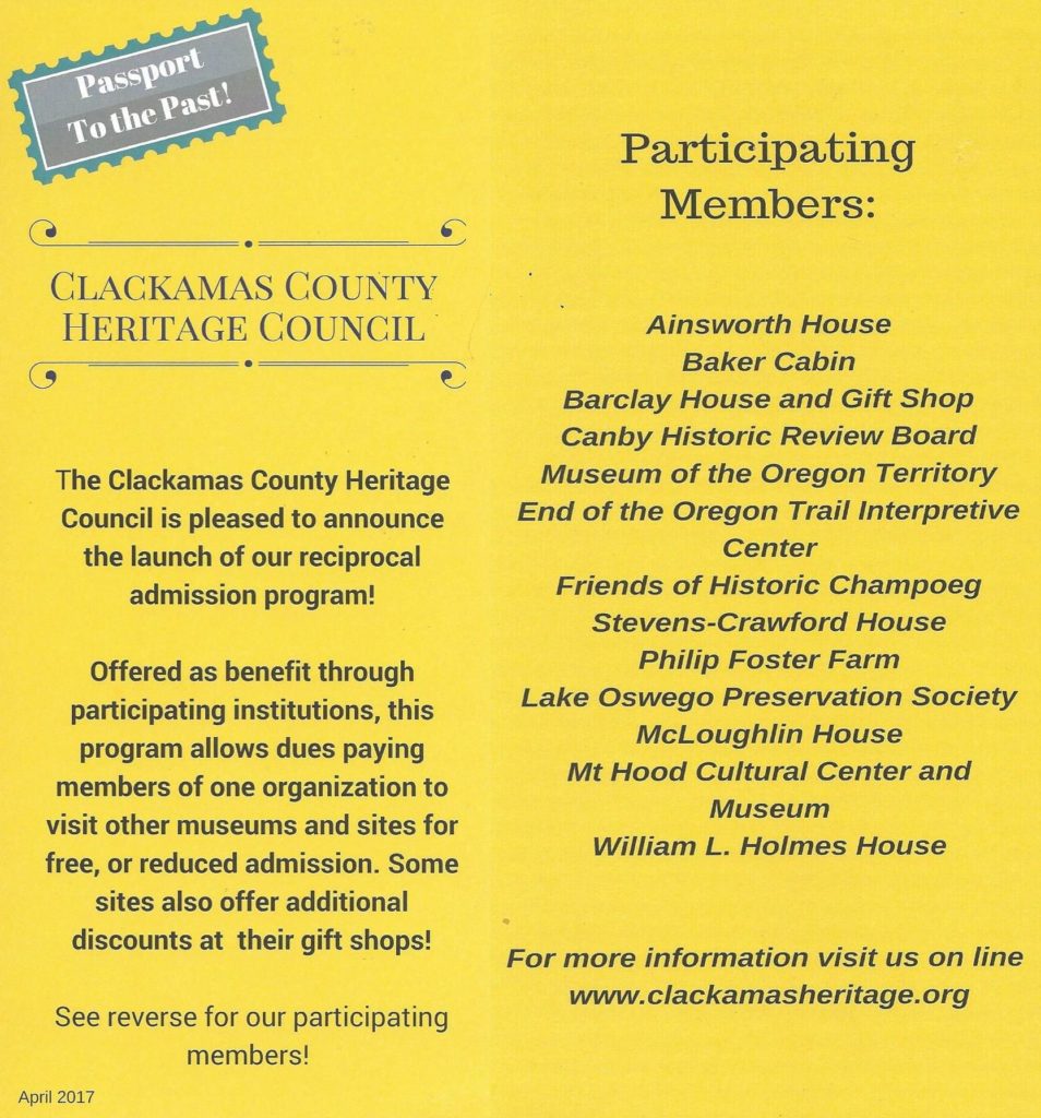 OLHD member benefits through the Clackamas County Heritage Council