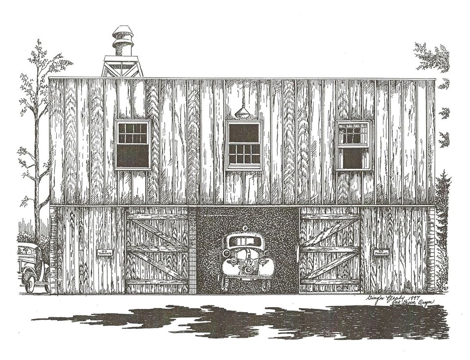 Sketch of the first Oak Grove Fire Hall, 1944-1949