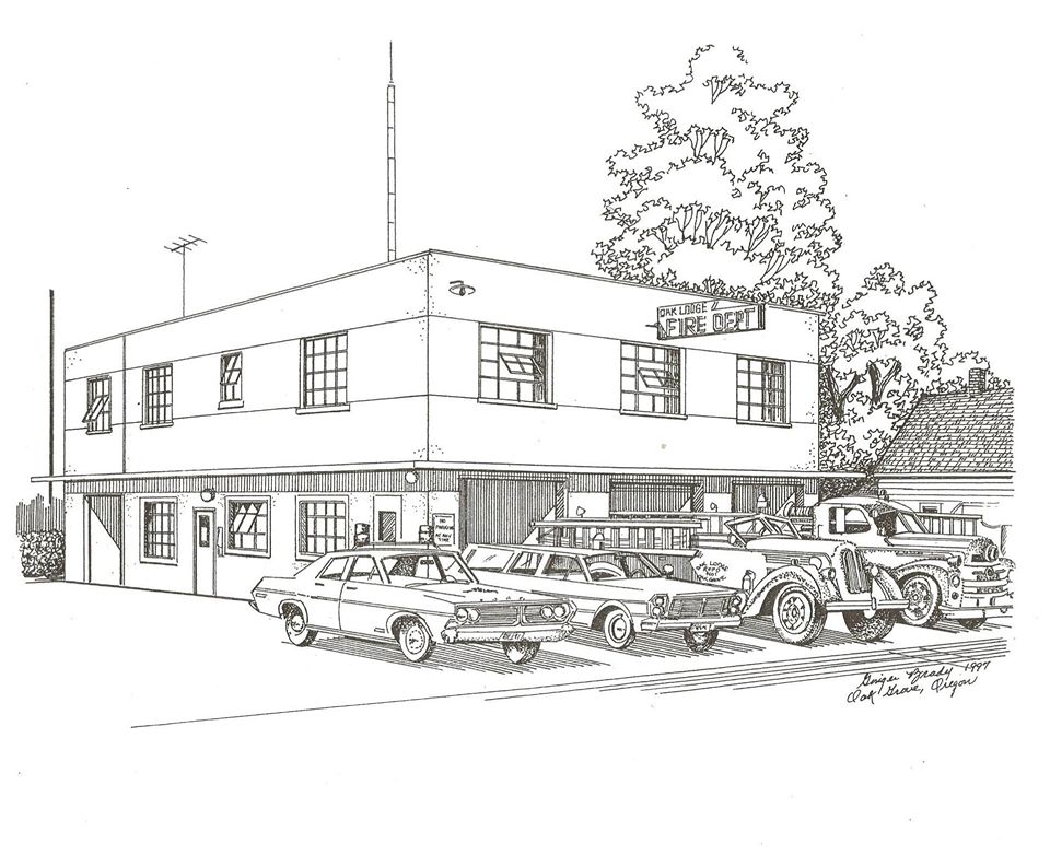 Sketch of the second Oak Grove Fire Hall, 1949-1976