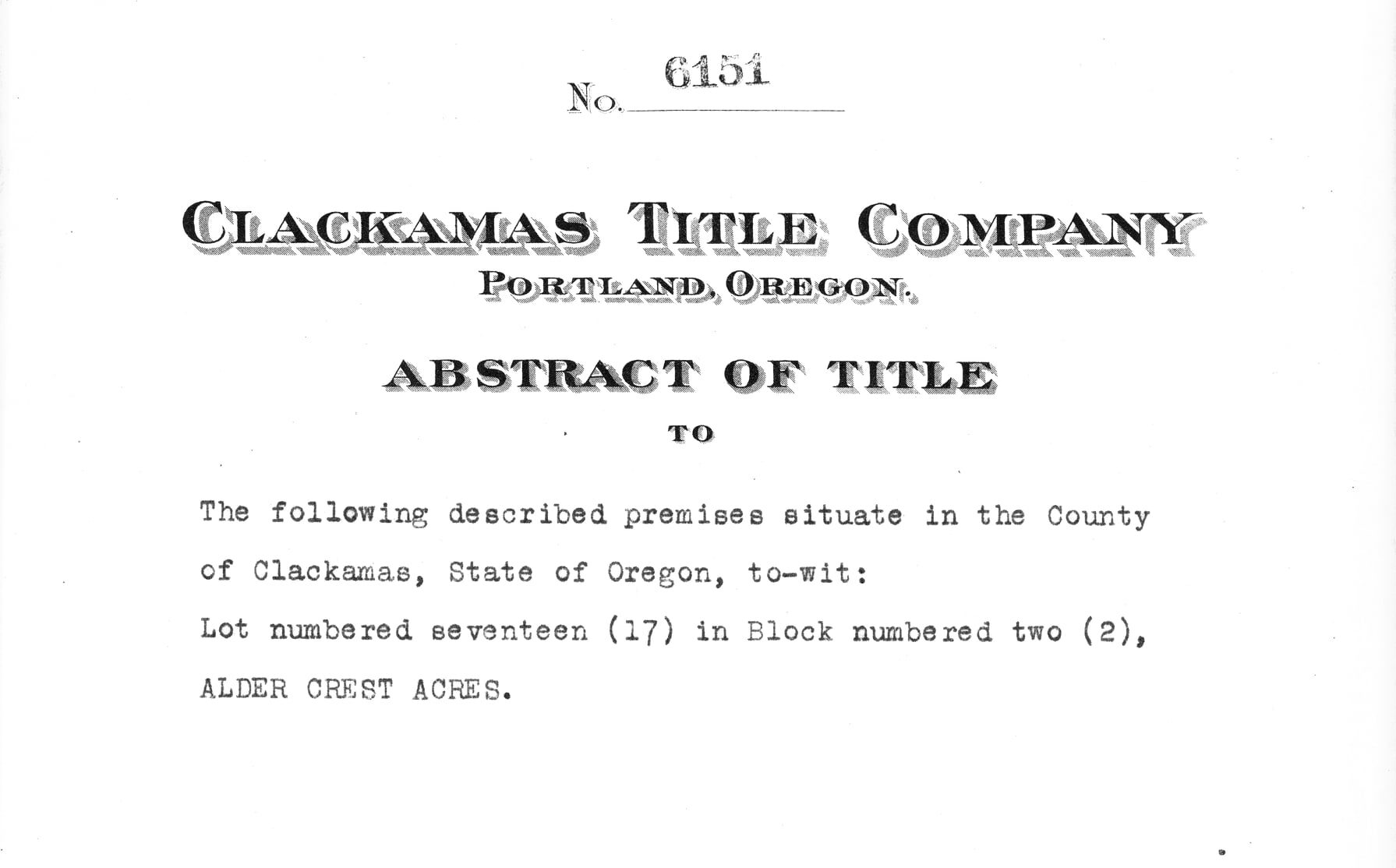 Image of opening page of an Abstract of Title